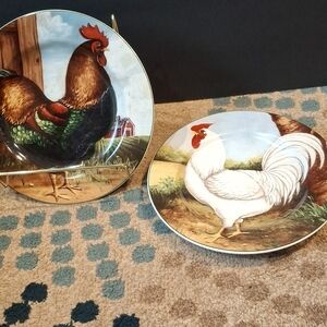 Sakura Rooster Dinnerware Plates - Green, Brown, White